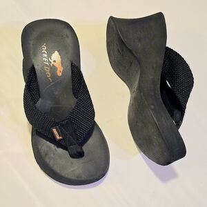 Rocket Dog Y2K Sculptural Platform Wedge Sandals Flip Flop Thong Black Size 7